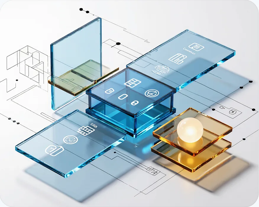Glass layers illustrating flexible partnership models